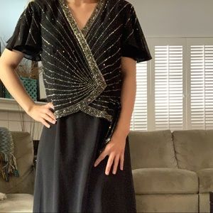 Long Black Evening Dress beaded top